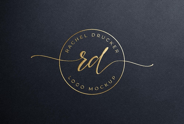 PSD feminine gold foil hot stamping logo mockup on black paper