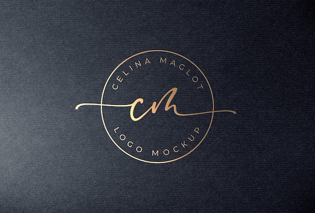 PSD feminine gold foil stamping logo mockup on black paper