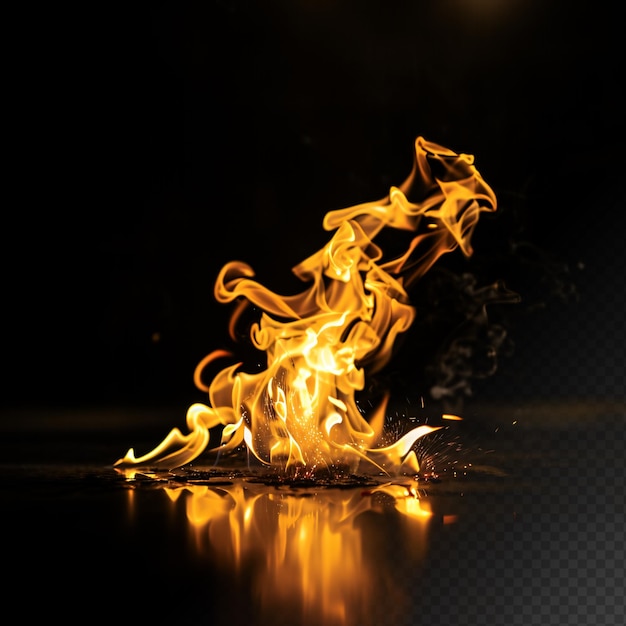 PSD fiery flames dancing on a reflective surface