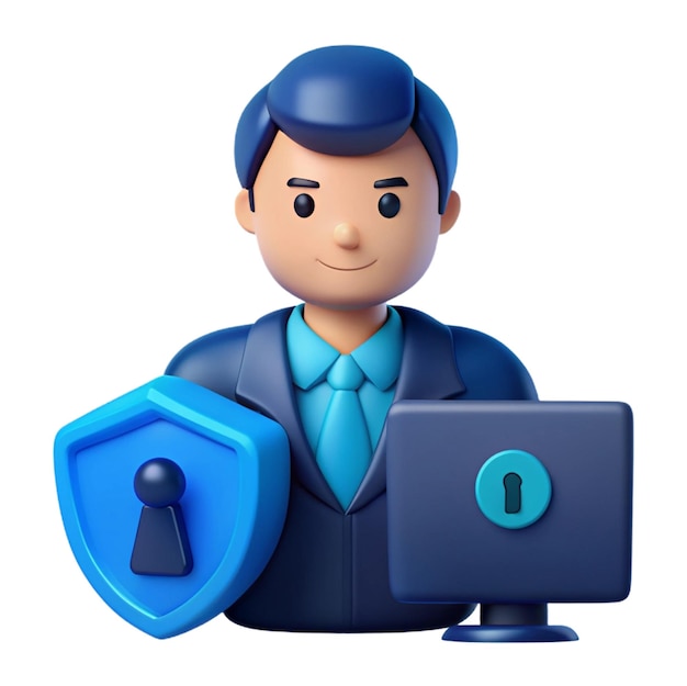 PSD a figurine of a man with a computer mouse and a keychain