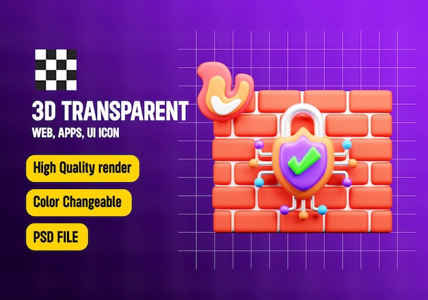 PSD firewall security 3d icon or real state 3d icon