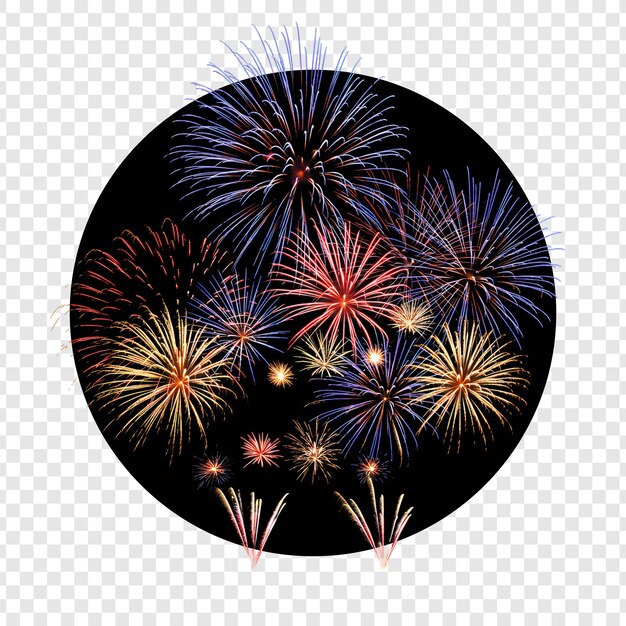 PSD fireworks display in black circle