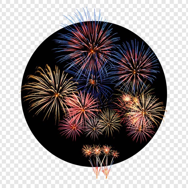 PSD fireworks display in a black circle