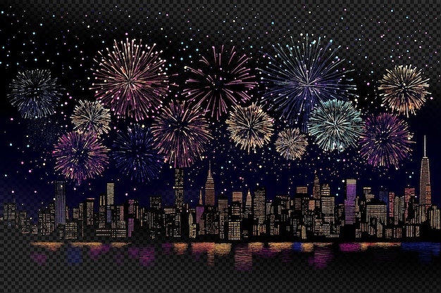PSD fireworks in the sky above a city