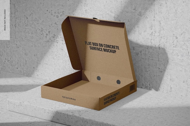 PSD flat box on concrete surface mockup, opened