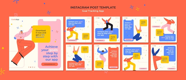 PSD flat design goal tracking app instagram posts