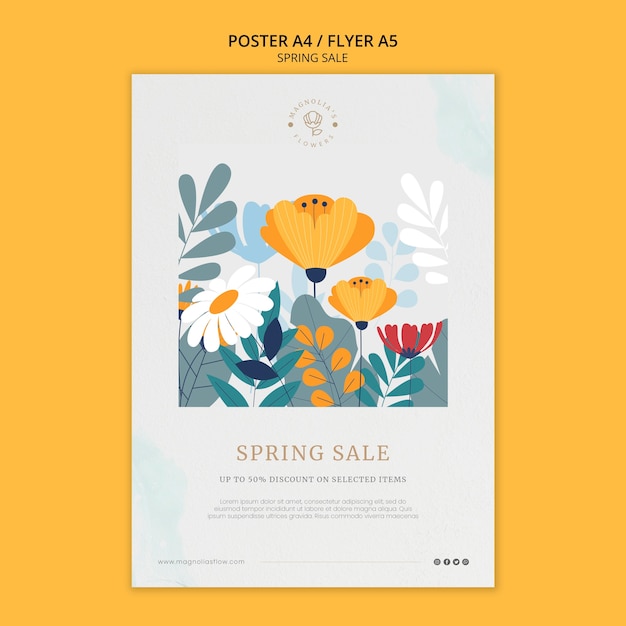 PSD flat design spring sales poster template