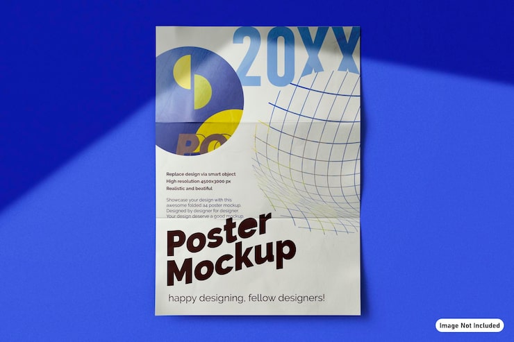 PSD flat lay folded a4 poster paper three part fold print modern mockup