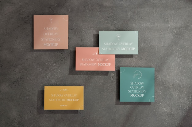 PSD flat lay of stationery mockup with shadows