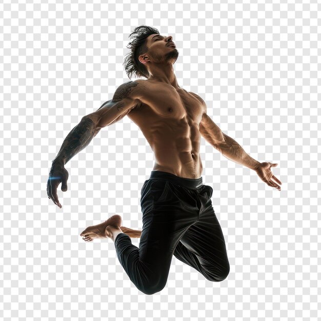 PSD floated full body male dancer gesture posing isolate on transparency background psd