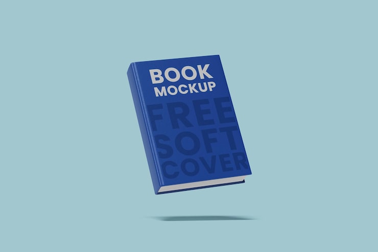 PSD floating blue soft cover book mockup