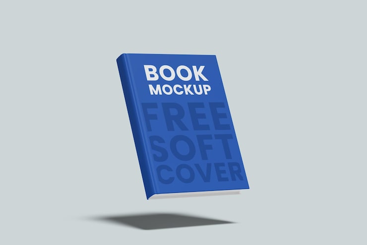 PSD floating blue softcover book mockup
