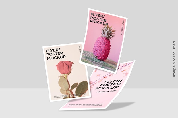 PSD floating flyer brochure mockup with shadow overlay