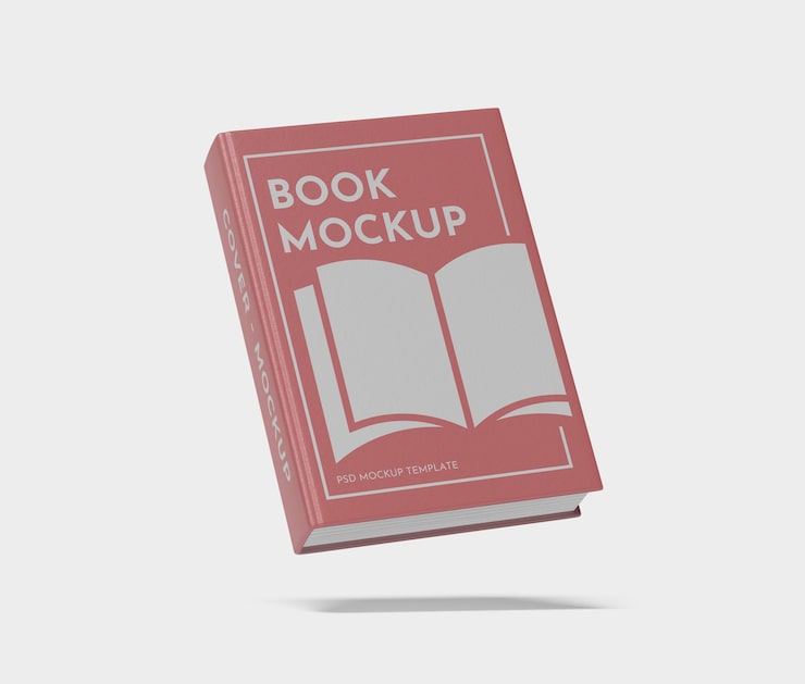 PSD floating red hardcover book mockup for cover design presentation