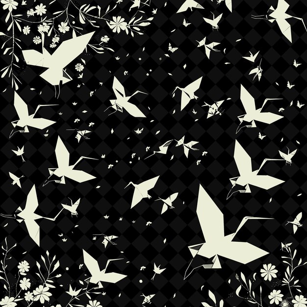 PSD a flock of white birds flying in the sky