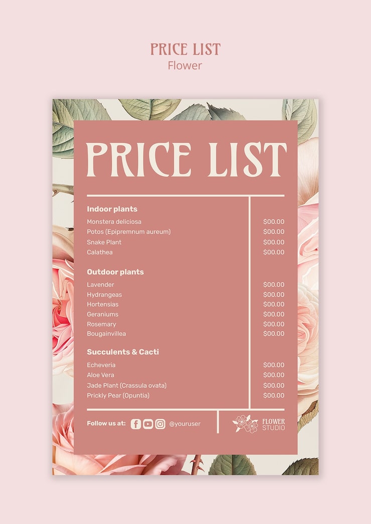 PSD flower price list poster
