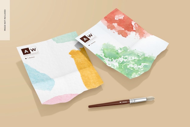 PSD folded torn paper sheets mockup