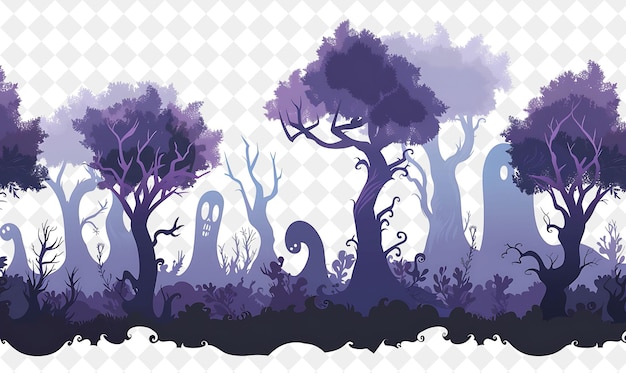 PSD a forest with trees and a white background with a spooky ghost