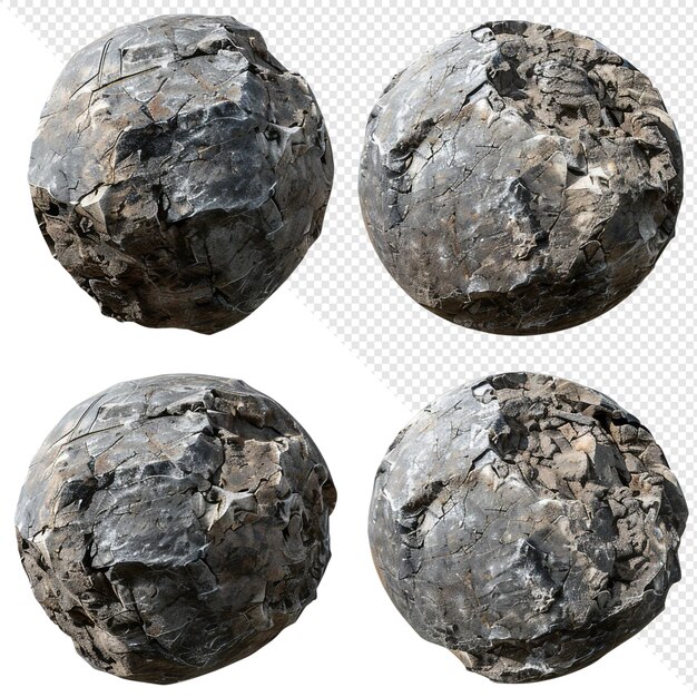 PSD four spherical rocks on transparent background