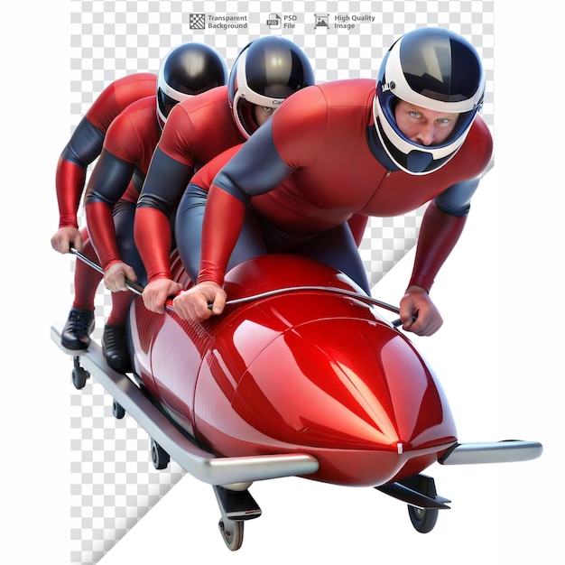 PSD fourman bobsled team racing down an icy track