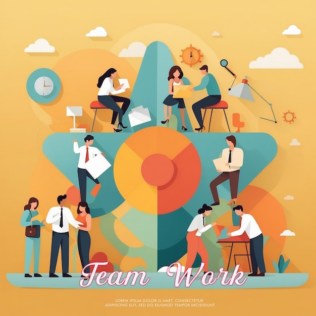 PSD free vector team work concept with flat design