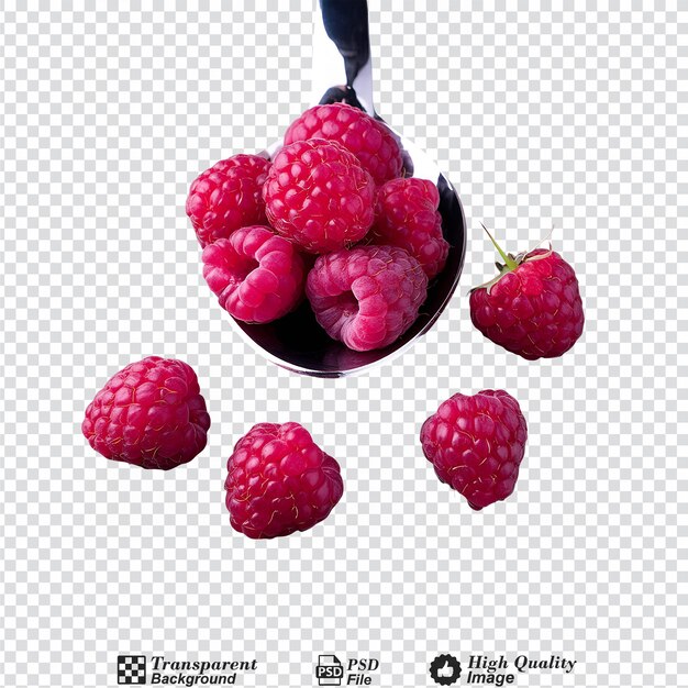 PSD fresh raspberry and raspberry in a spoon isolated on transparent background