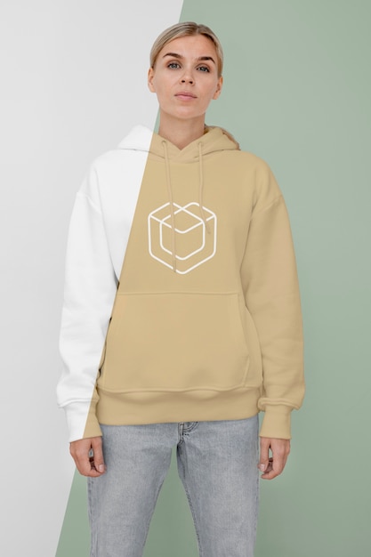 PSD front view of stylish woman in hoodie