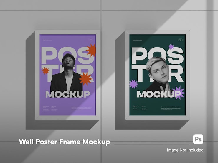 PSD front view two poster flyer with frame 3d isolated mockup