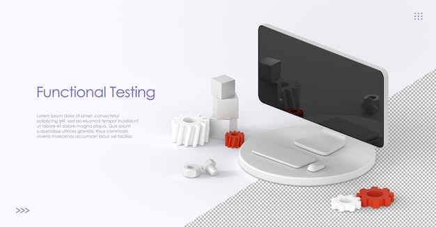 PSD functional testing isometric landing page methodology of programming search errors and bugs in software website platform development dashboard usability optimization for computer