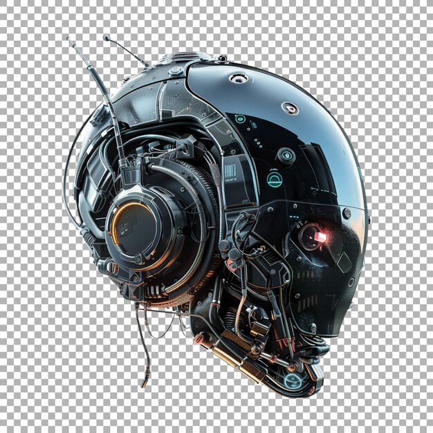 PSD future humanoid robot skull on transparent background ai generated