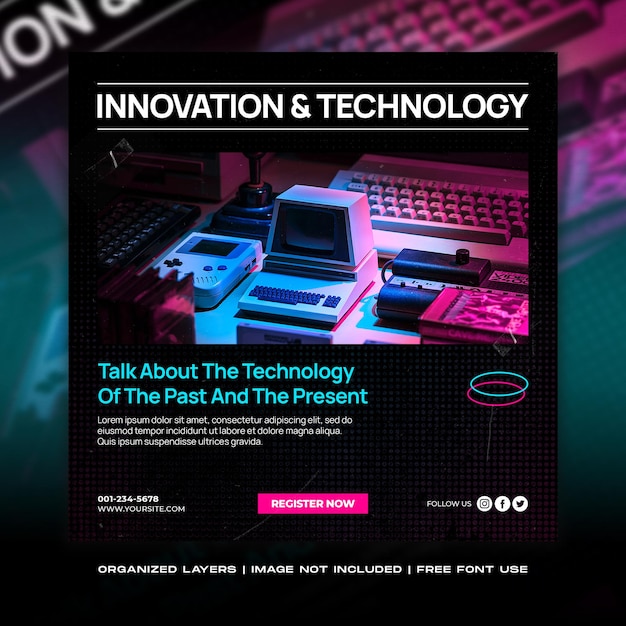 PSD futuristic techno cyber social media post and web banner template