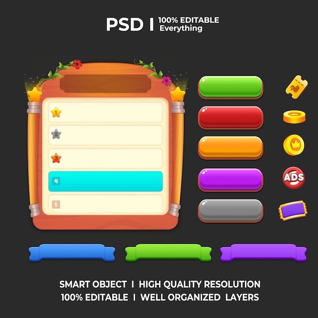 PSD game ui elements psd cute game ui game ui psd game 2d assets game 2d art game art game ui