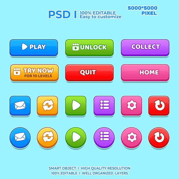 PSD game ui kit 2d game ui user interface casual game ui ui kit ui art cartoon game ui cool ui