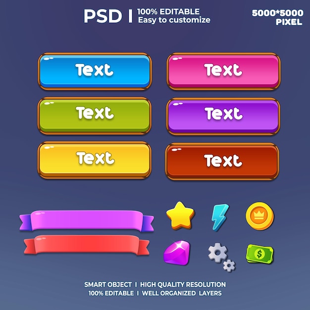PSD game ui kit 2d game ui user interface casual game ui ui kit ui art cartoon game ui cool ui