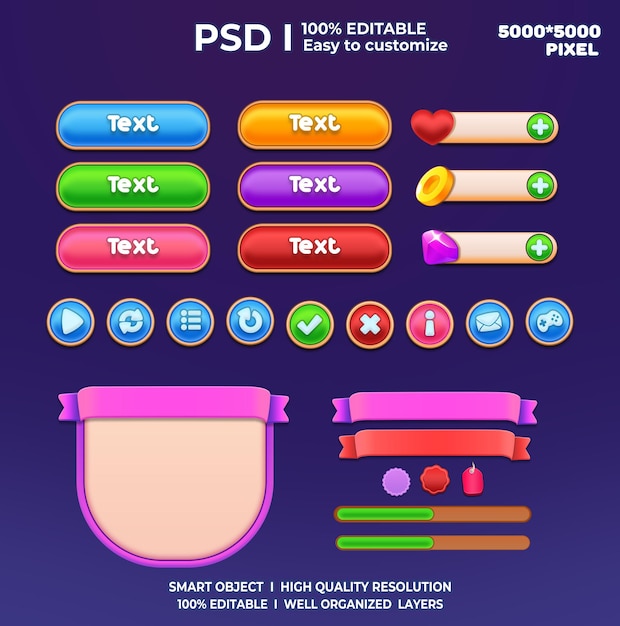 PSD game ui kit game elements game ui button casual game ui kit game graphics interface user 2d