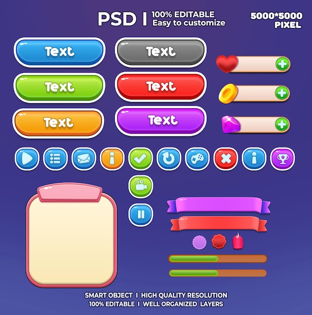 PSD game ui kit game elements game ui button casual game ui kit game graphics interface user 2d