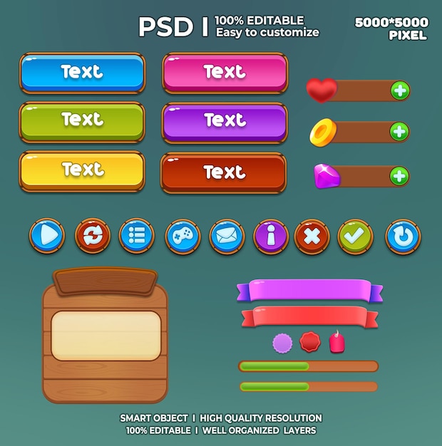 PSD game ui kit game elements game ui button casual game ui kit game graphics interface user 2d
