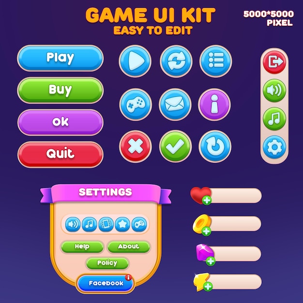 PSD game ui kit game elements game ui button casual game ui kit game graphics interface user 2d
