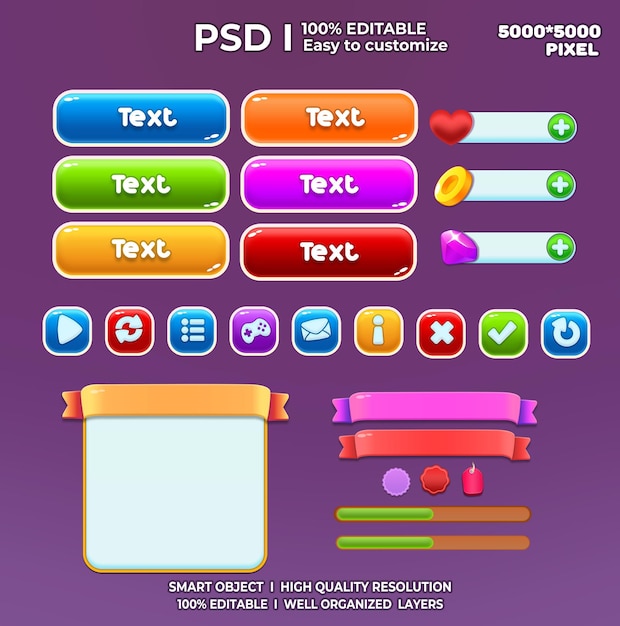 PSD game ui kit game elements game ui button casual game ui kit game graphics interface user 2d
