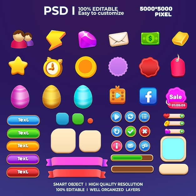 PSD game ui kit game elements game ui button casual game ui kit game graphics interface user 2d