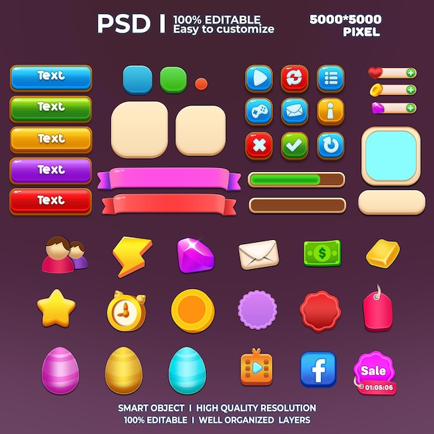 PSD game ui kit game elements game ui button casual game ui kit game graphics interface user 2d