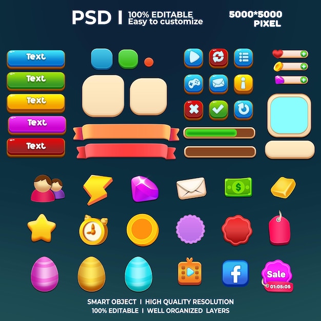 PSD game ui kit game elements game ui button casual game ui kit game graphics interface user 2d