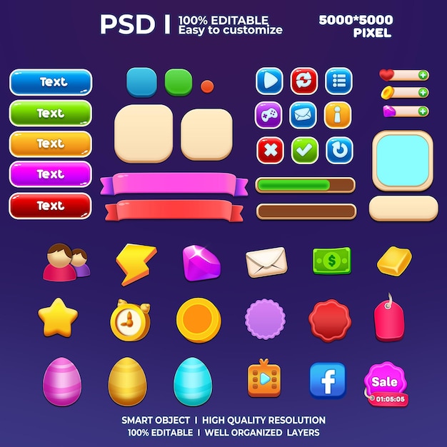 PSD game ui kit game elements game ui button casual game ui kit game graphics interface user 2d