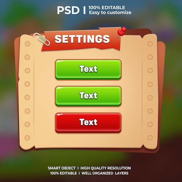 PSD game ui setting screens setting ui 2d ui 2d interface game ui elements game elements button