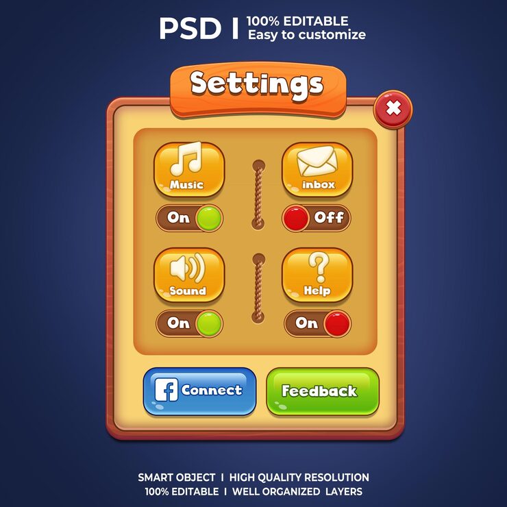 Game UI Setting Screens Setting UI 2D UI 2D interface Game UI elements Game elements Button