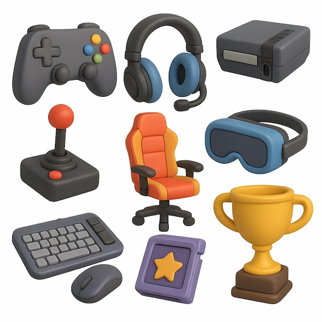 PSD gaming equipment collection 3d rendered game console controller and more