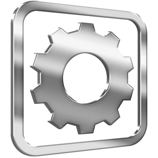 PSD gear 3d icon with silver metallic effect representing configuration