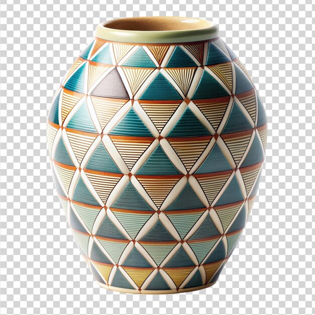 PSD geometric patterned vase isolated on transparent background