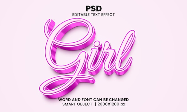 PSD girl 3d editable text effect premium psd with background