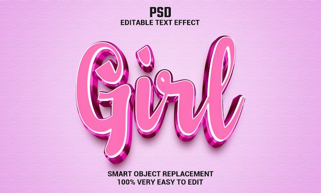 PSD girl 3d editable text effect with background premium psd